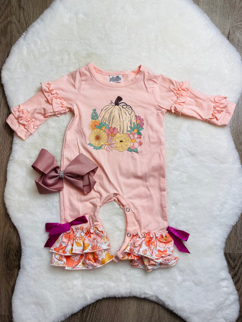 Bowtism Baby Pink Harvest Romper with Matching Bow - Bowtism